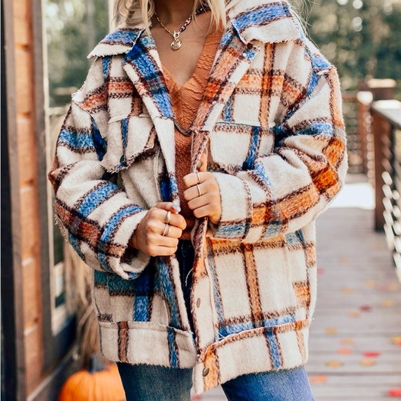 NWT POL CINNAMON BROWN 🤎 PLAID JACKET 🧥 - BROWN🤎 / ICED LATTE, Sz.S, BNWTIB - Picture 5 of 13